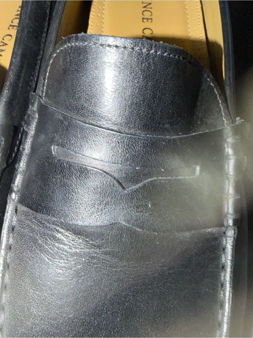 Vince Camuto Black Leather Penny Loafers with Tan Insole